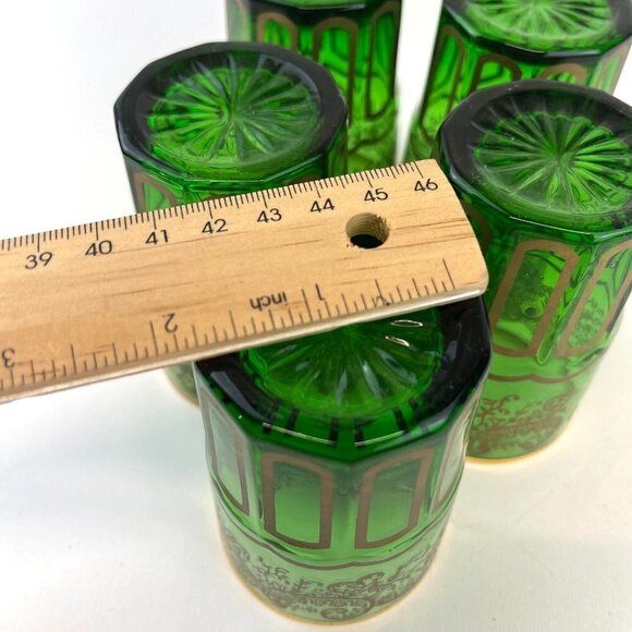 Vintage Green Juice Glasses Vintage Blown Glass Set of 5 6oz MCM Kitchen Home - Picture 7 of 8